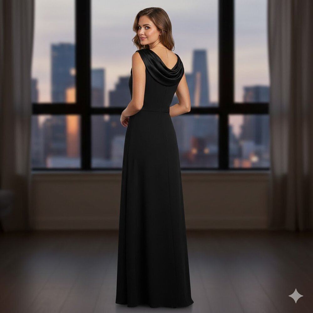 Jessica Black Sleeveless Maxi Dress Scoop Back Sheath 19"+stretch
